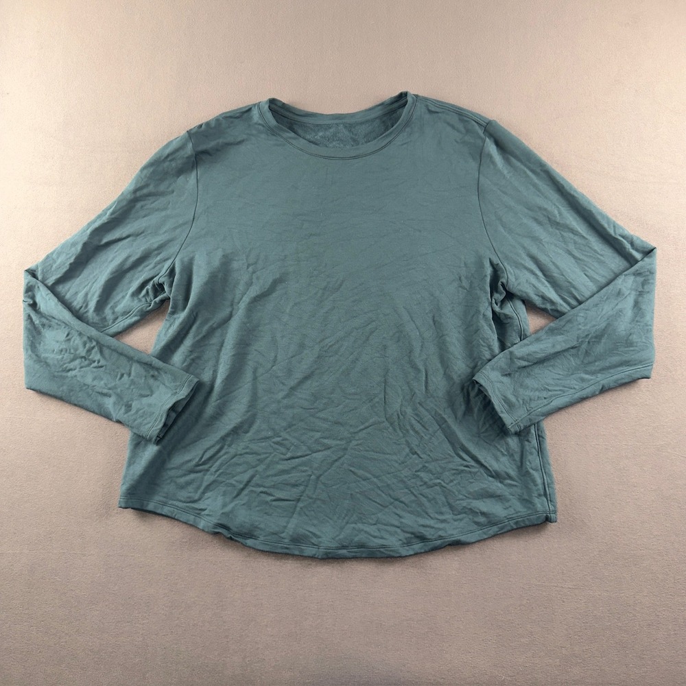 Lululemon Long Sleeve Athletic Top Teal Green Crew Neck Curved Hem Women Size 8